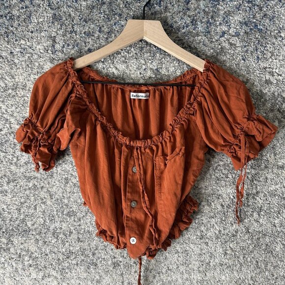 Reformation Tops - Reformation Shirt Womens Small Rust Peasant‎ Puff Sleeve Off Shoulder Crop Boho